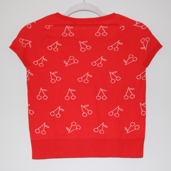 NWT Bonpoint Girl Short Sleeve Pullover Sweater Light Weight Red Cherry Print 12 - Picture 7 of 7